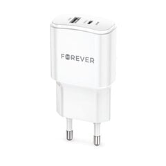 Forever TC-01-20AC PD QC įkroviklis 1x USB-C 1x USB 20W baltas цена и информация | Зарядные устройства для телефонов | 220.lv