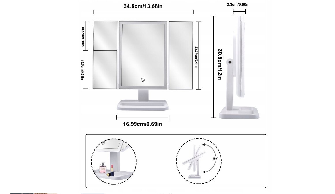 Kosmētiskais spogulis, LED 350 x 310 mm цена и информация | Kosmētikas somas, spoguļi | 220.lv