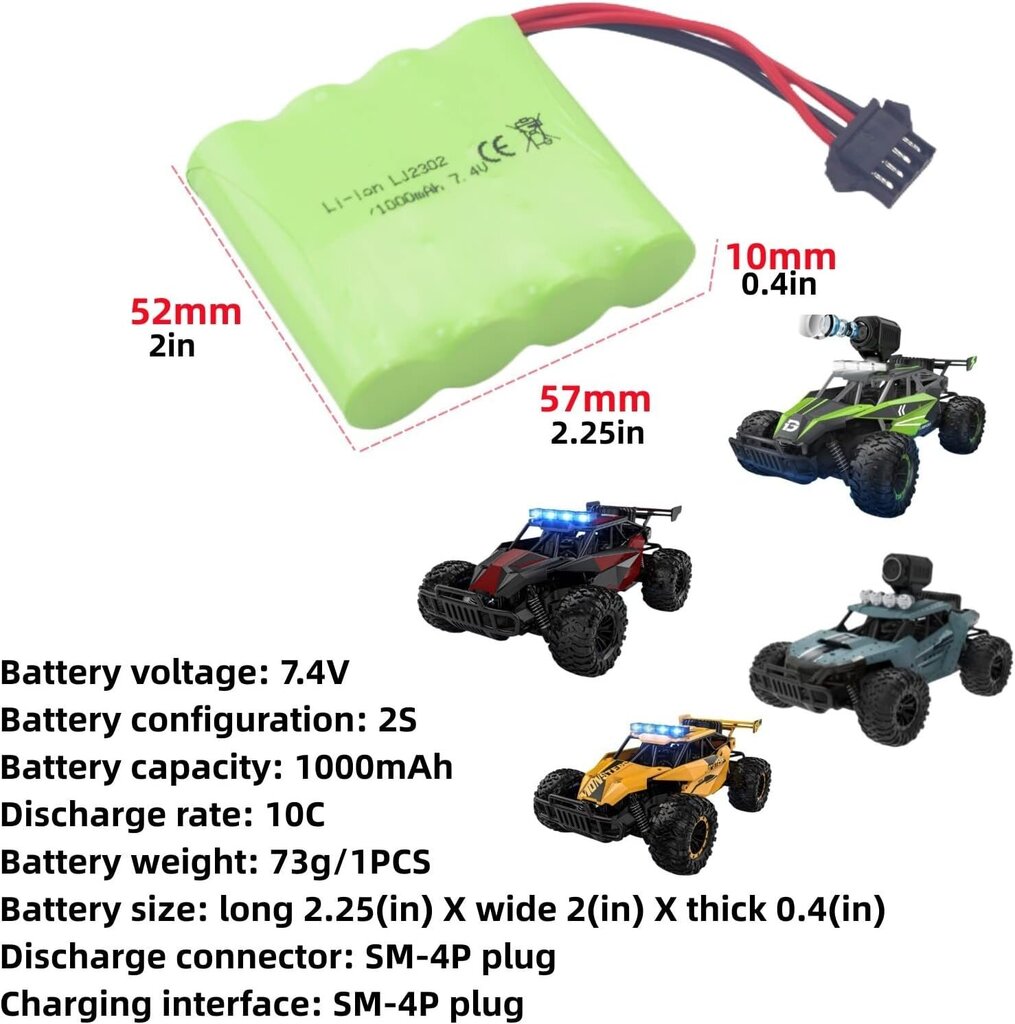 7.4V Akumulatora Lādētājs 1000mAh SM-4P ar USB Lādēšanas Kabeli DE36W DE65 NO.1809 RC Rotaļlietu Automobiļa Modeļiem cena un informācija | Baterijas | 220.lv