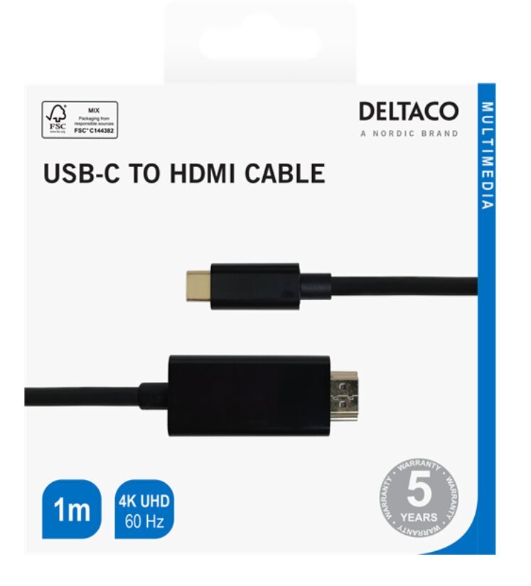 Deltaco, USB-C/HDMI, 1 m cena un informācija | Kabeļi un vadi | 220.lv