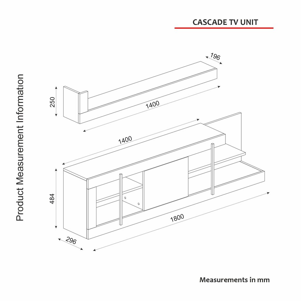 TV bloks Asir, 180x48,4x29,6cm, 140x25x19,6cm, balts/zelts cena un informācija | TV galdiņi | 220.lv