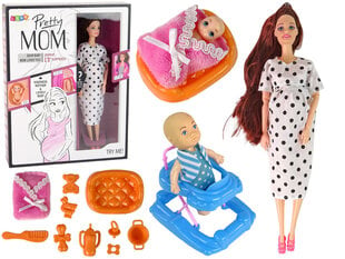 Lelle grūtniece baltā kleitā un piederumu komplekts, Lean Toys cena un informācija | Rotaļlietas meitenēm | 220.lv