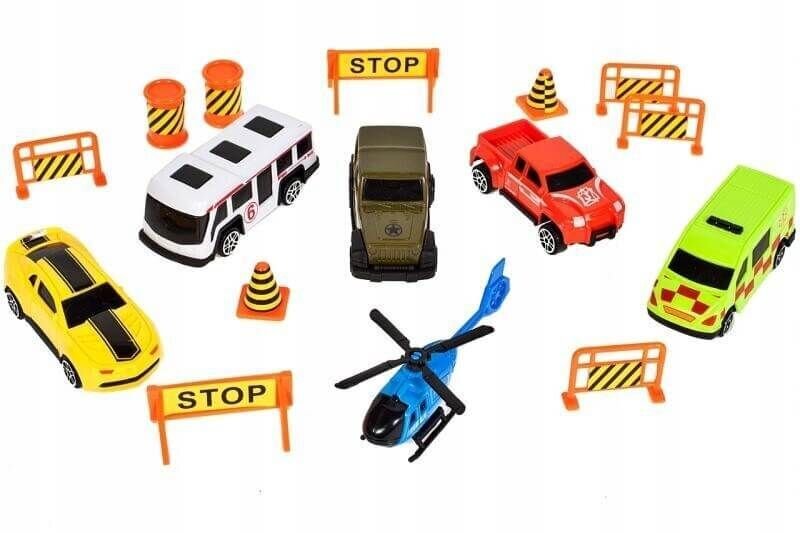 Liela rotaļu kravas automašīna ar 5 automašīnām un helikopteru cena un informācija | Rotaļlietas zēniem | 220.lv