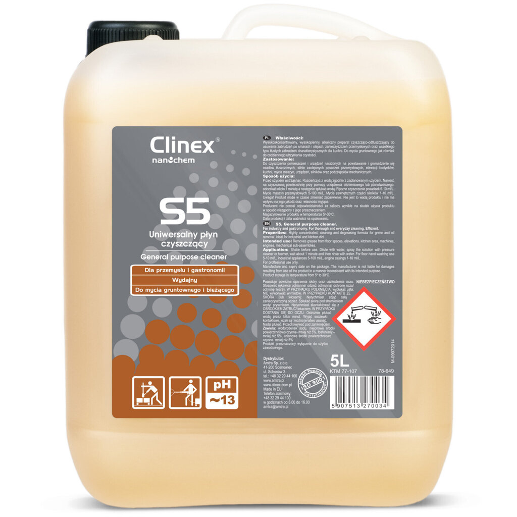 Universāls tīrīšanas šķidrums noturīgiem netīrumiem CLINEX S5 5L 10113191 cena un informācija | Tīrīšanas līdzekļi | 220.lv