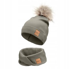 Cepures un kakla lentes komplekts, pelēks цена и информация | Шапки, перчатки, шарфики для новорожденных | 220.lv