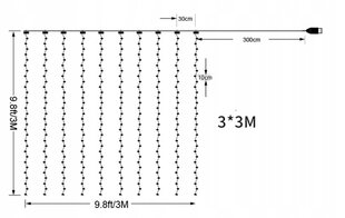 Ziemassvētku virtene, 3 m, 300 gaismas diodi cena un informācija | Ziemassvētku lampiņas, LED virtenes | 220.lv