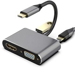 RoGer USB-C Мультимедиа адаптер HDMI 4K@30Hz / VGA 1080p / USB 3.0 / USB-C PD / Серый цена и информация | Адаптеры и USB разветвители | 220.lv