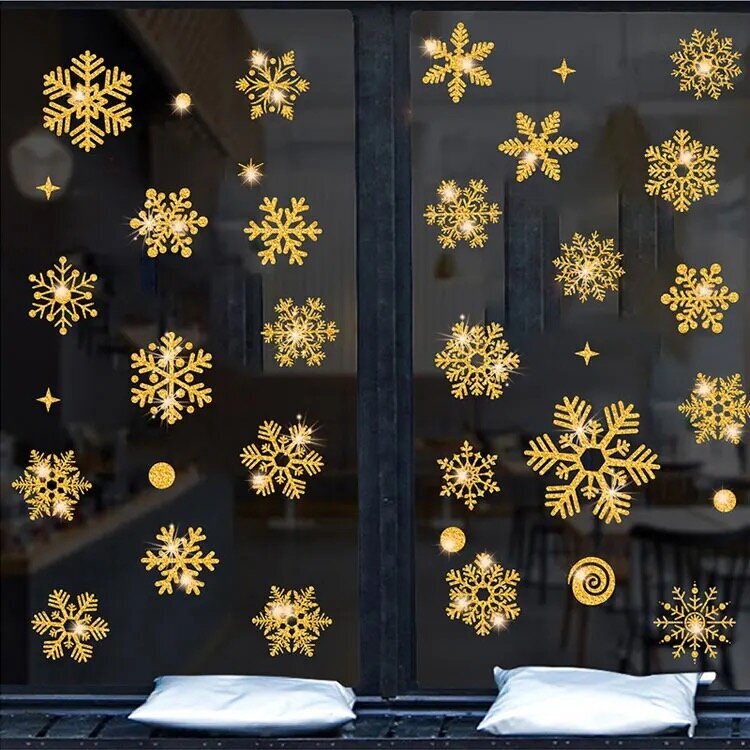 Ziemassvētku loga uzlīme Zelta sniegpārslas cena un informācija | Ziemassvētku dekorācijas | 220.lv
