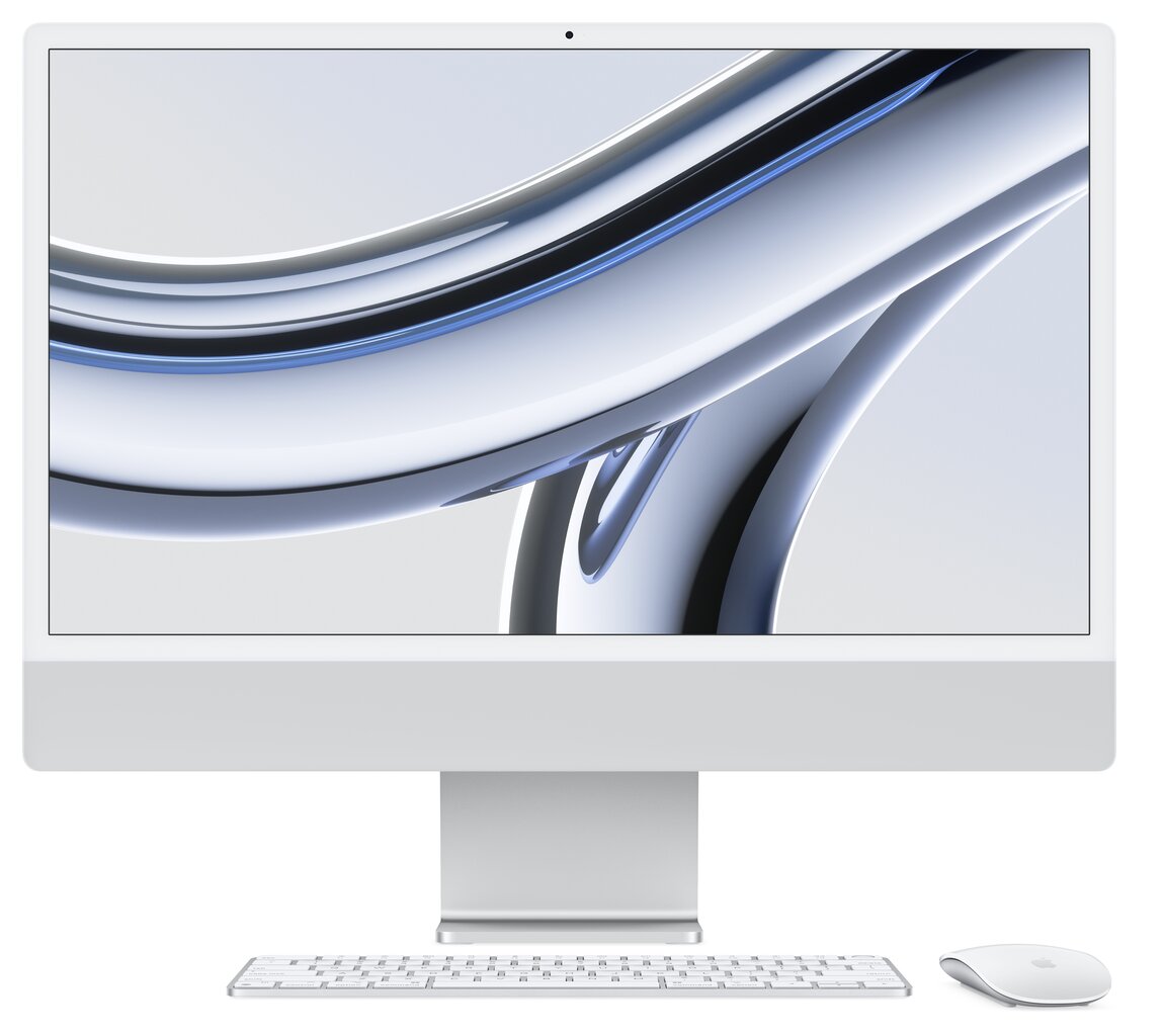 iMac 24” 4.5K Retina, Apple M3 8C CPU, 8C GPU/8GB/256GB SSD/Silver/SWE - MQR93KS/A cena un informācija | Stacionārie datori | 220.lv