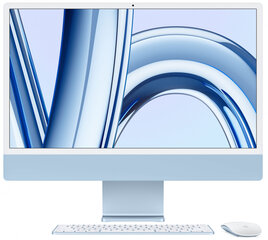 iMac 24” 4.5K Retina, Apple M3 8C CPU, 8C GPU/8GB/256GB SSD/Blue/SWE - MQRC3KS/A cena un informācija | Stacionārie datori | 220.lv