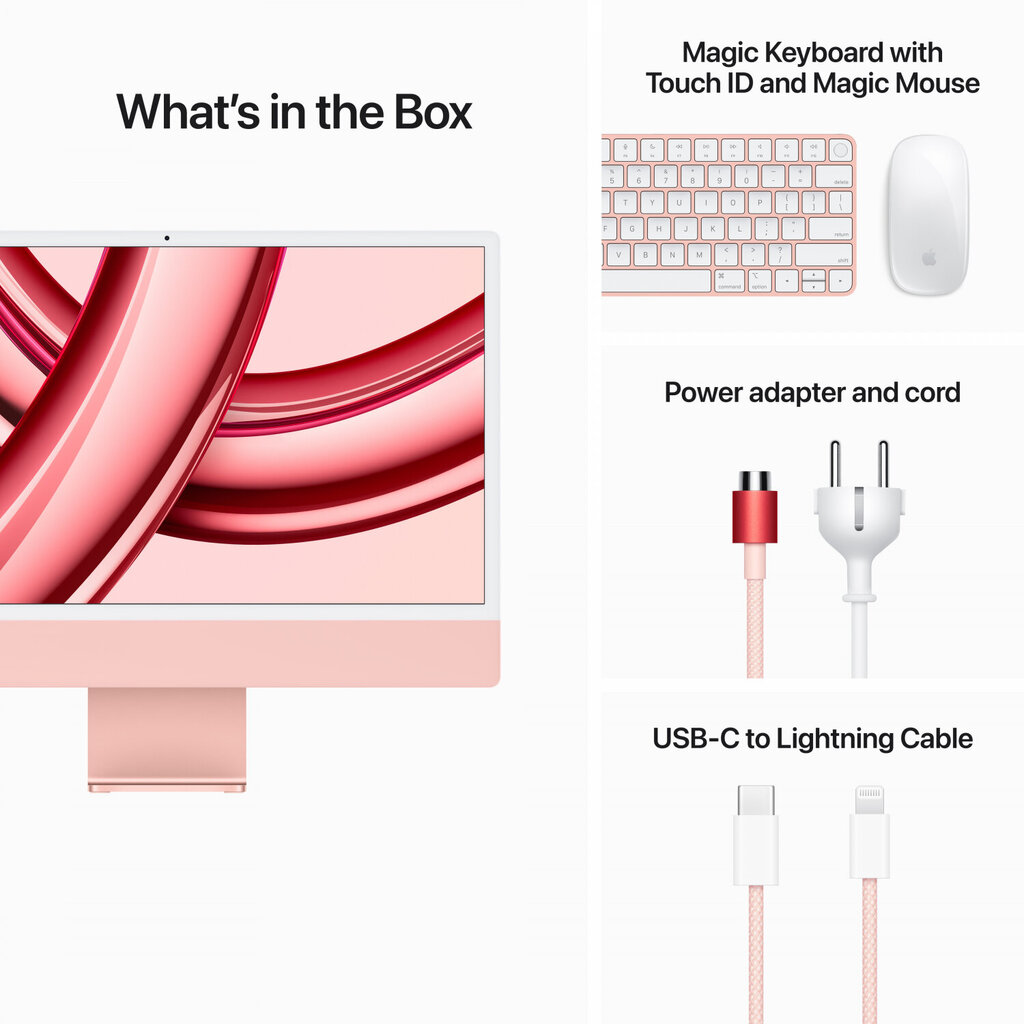 iMac 24” 4.5K Retina, Apple M3 8C CPU, 8C GPU/8GB/256GB SSD/Pink/RUS - MQRD3RU/A cena un informācija | Stacionārie datori | 220.lv