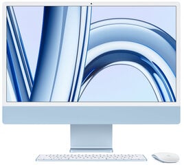 iMac 24" 4.5K Retina, Apple M3 8C CPU, 10C GPU/8GB/256GB SSD/Blue/SWE цена и информация | Стационарные компьютеры | 220.lv