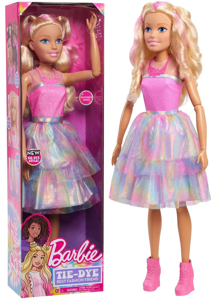 Lielā lelle Barbie blondīne ar modernu krāsainu apģērbu, 70 cm cena un informācija | Rotaļlietas meitenēm | 220.lv