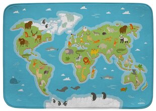 Mīksts paklājs bērnu istabai Pasaules kartes dzīvnieki Achoka, 130x180 cm cena un informācija | Attīstošie paklājiņi | 220.lv