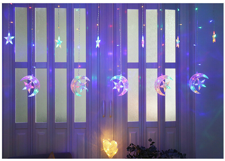 Ziemassvētku lampiņas ar 6 mēness rotājumiem un 12 zvaigznēm, 3m, 126 LED, LIVMAN CX-001 cena un informācija | Ziemassvētku lampiņas, LED virtenes | 220.lv
