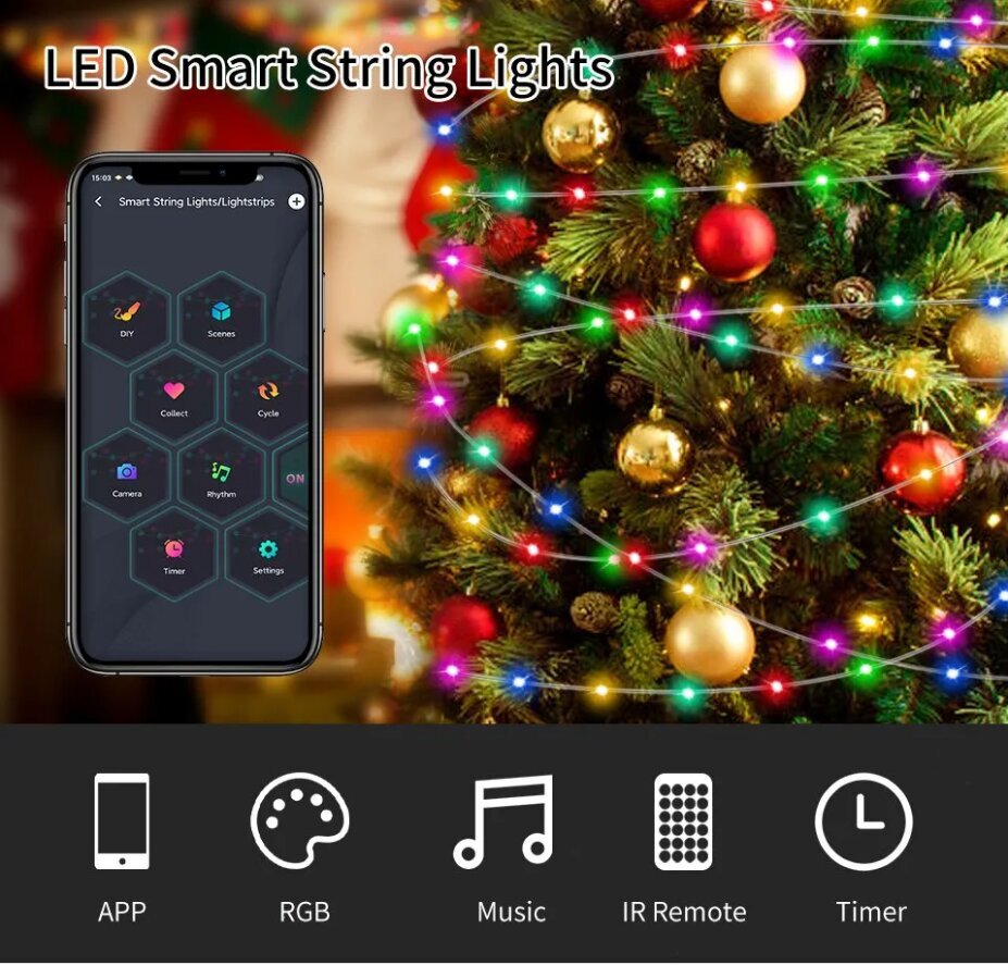 Ziemassvētku LED virtene, 100 Led, 10 m cena un informācija | Ziemassvētku lampiņas, LED virtenes | 220.lv