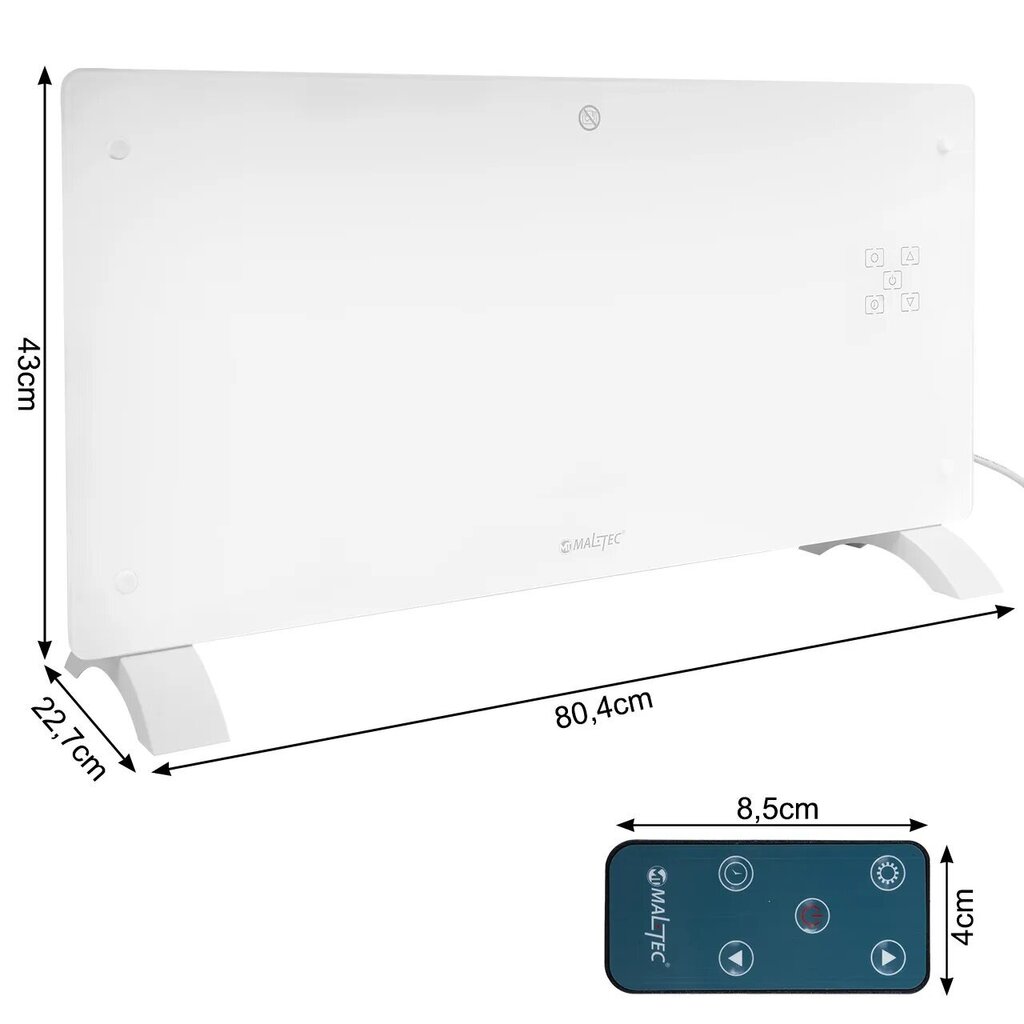 Stikla konvektora sildītājs Maltec Eco Wifi termostats, 2000W cena un informācija | Sildītāji | 220.lv