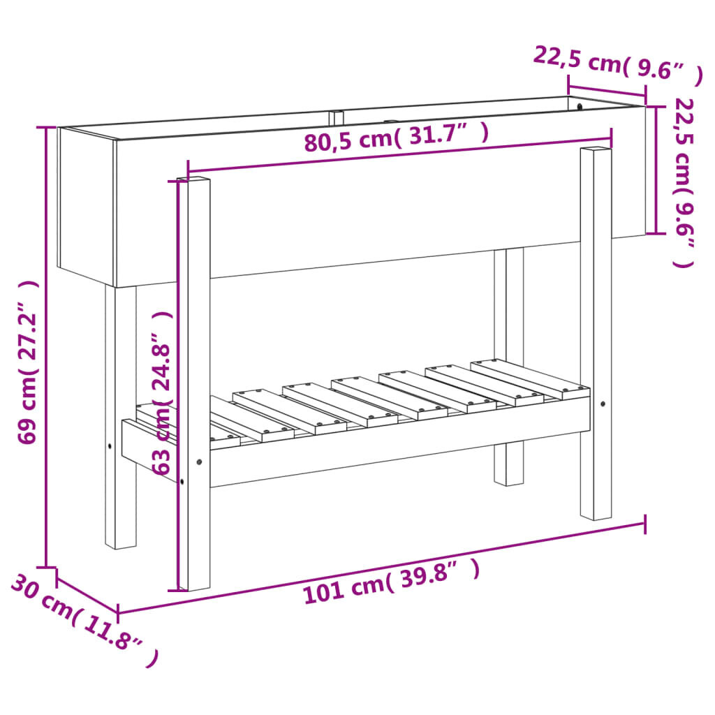 Dārza puķu kaste vidaXL, 101x30x69 cm, melns cena un informācija | Balkona kastes | 220.lv