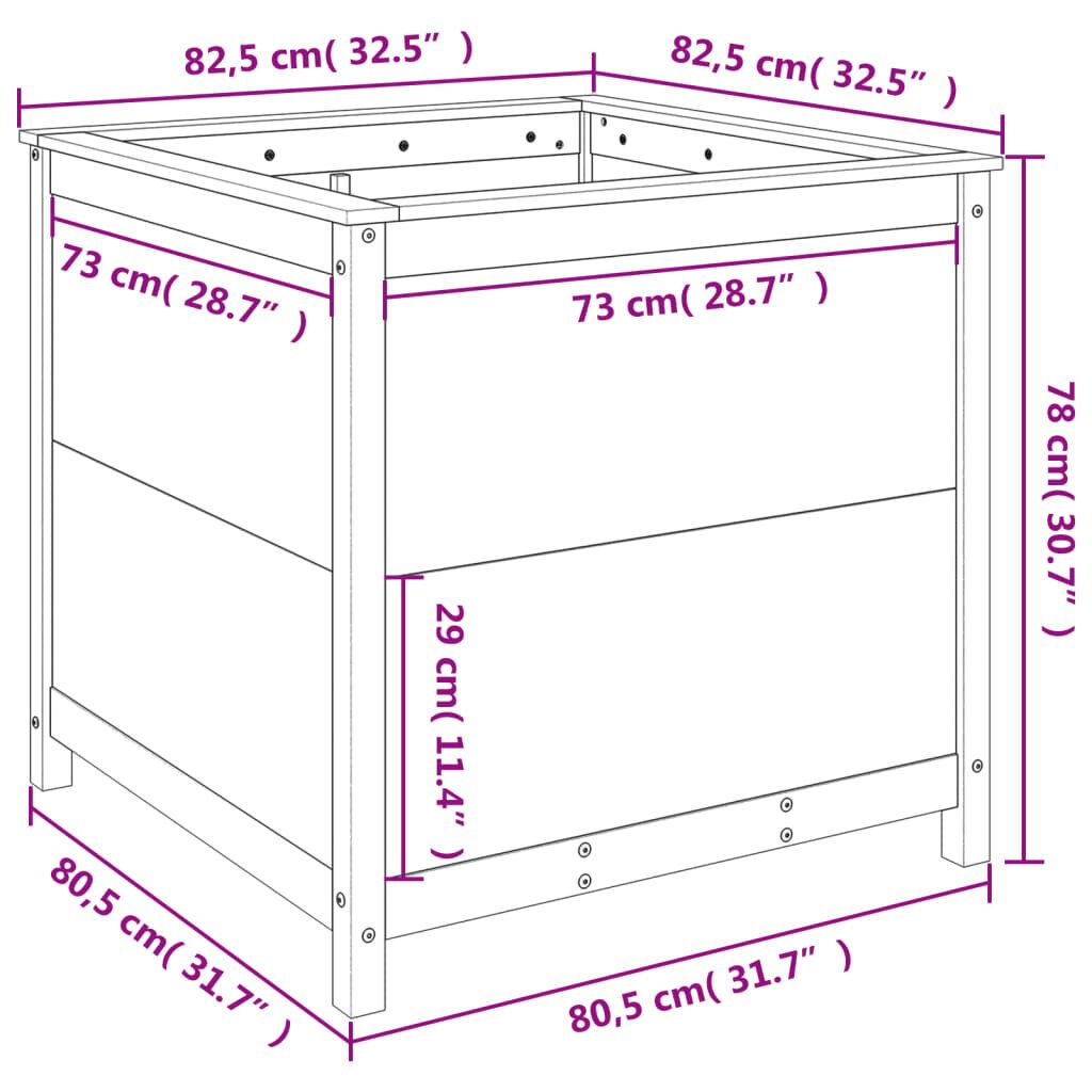 Dārza puķu kaste vidaXL, 82,5x82,5x78 cm, brūns cena un informācija | Balkona kastes | 220.lv