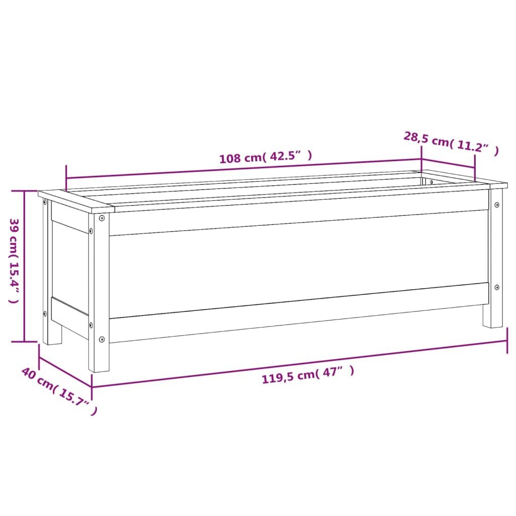 Dārza puķu kaste vidaXL, 119,5x40x39 cm, balts cena un informācija | Balkona kastes | 220.lv
