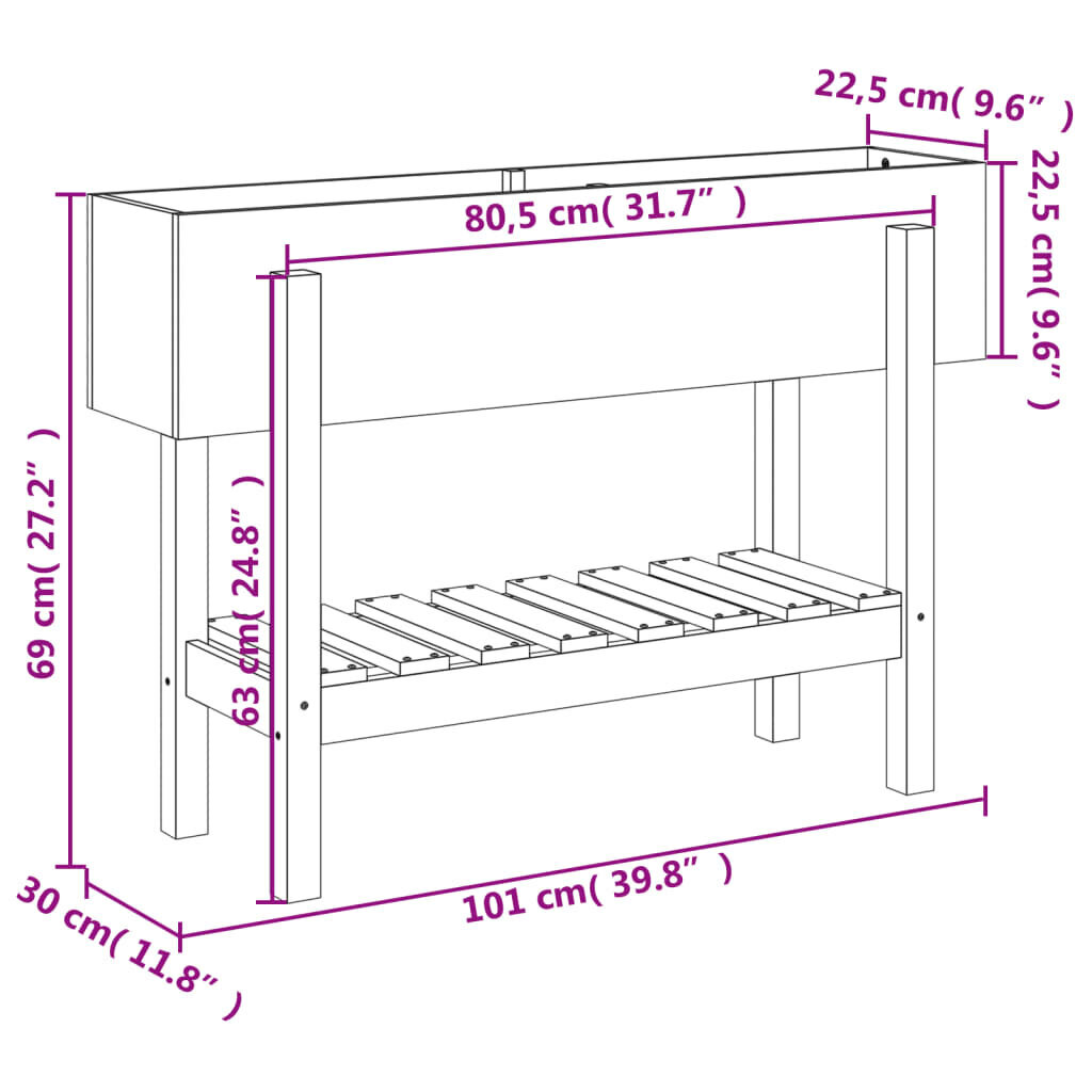 Dārza puķu kaste vidaXL, 101x30x69 cm, pelēks cena un informācija | Balkona kastes | 220.lv