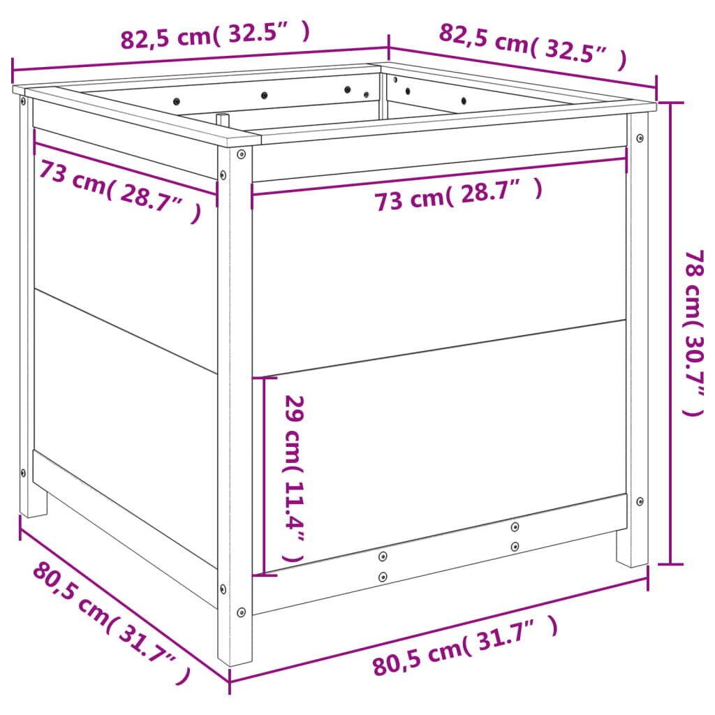 Dārza puķu kaste vidaXL, 82,5x82,5x78 cm, melns cena un informācija | Balkona kastes | 220.lv