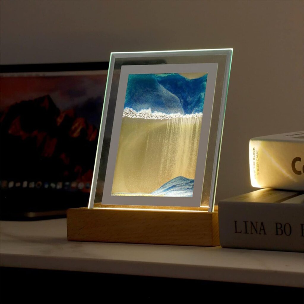 LED naktslampa Moving Sand Art, zila цена и информация | Galda lampas | 220.lv