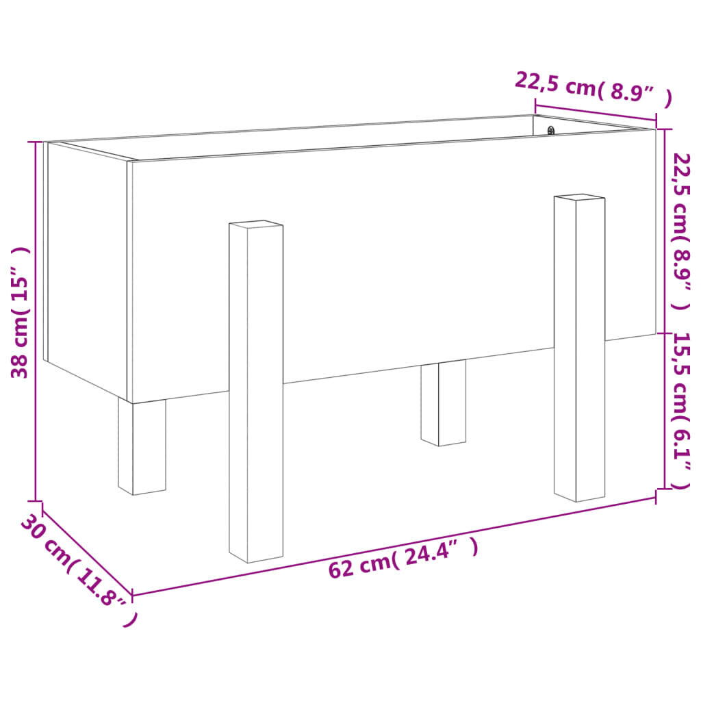 Dārza puķu kaste vidaXL, 62x30x38 cm, pelēks cena un informācija | Balkona kastes | 220.lv