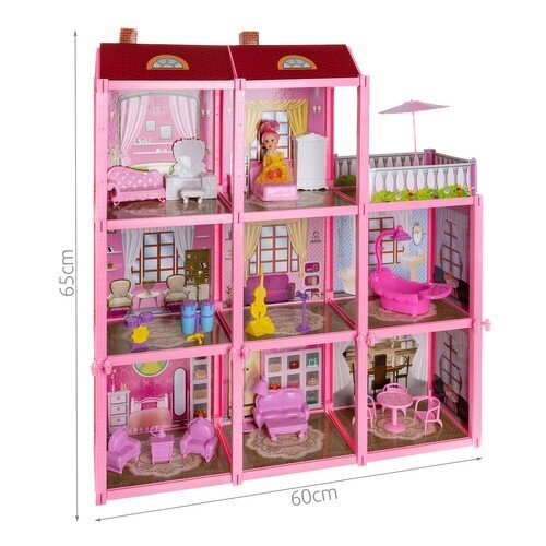 Leļļu māja ar piederumiem Kruzzel, 65 cm цена и информация | Rotaļlietas meitenēm | 220.lv