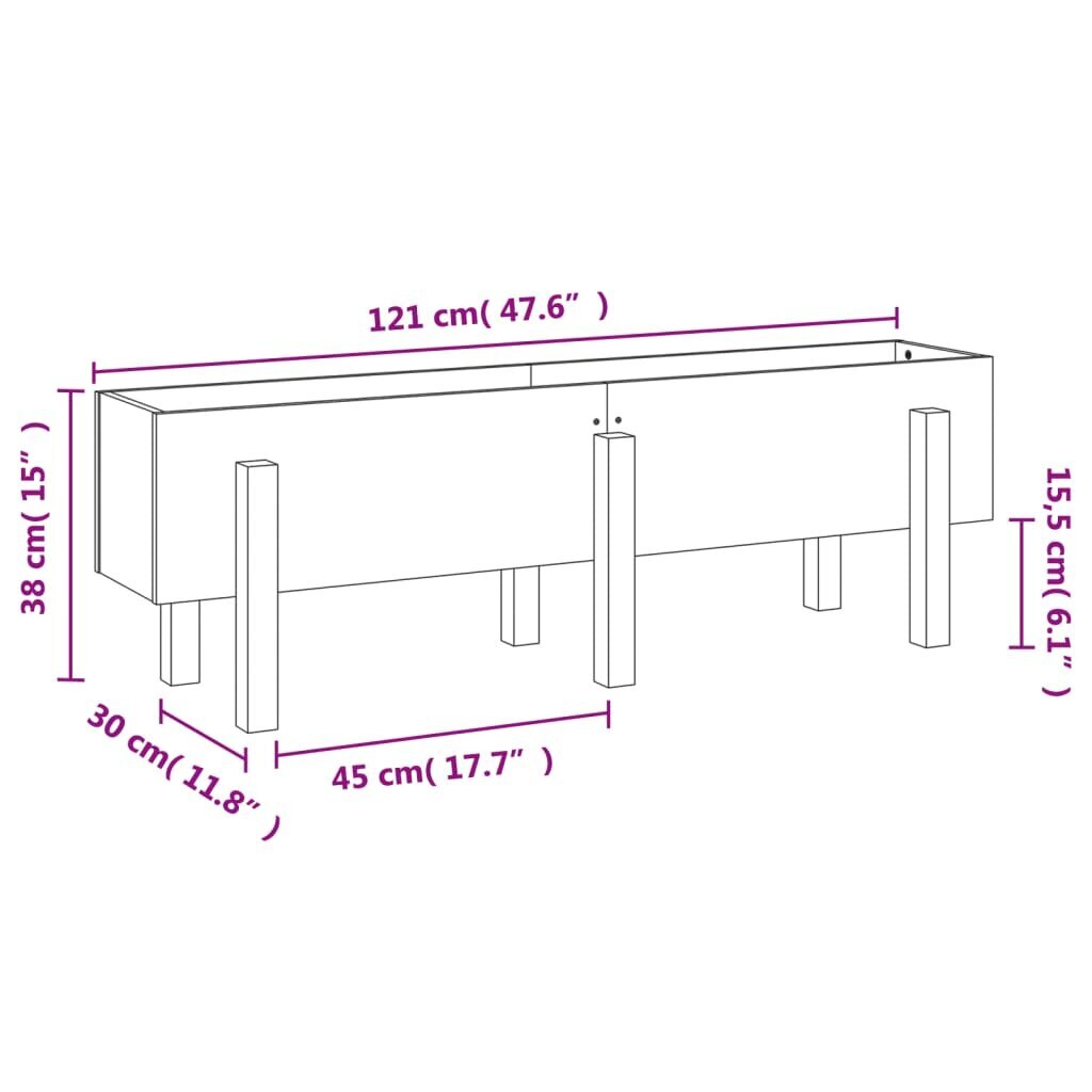 Dārza puķu kaste vidaXL, 121x30x38 cm, brūns cena un informācija | Balkona kastes | 220.lv