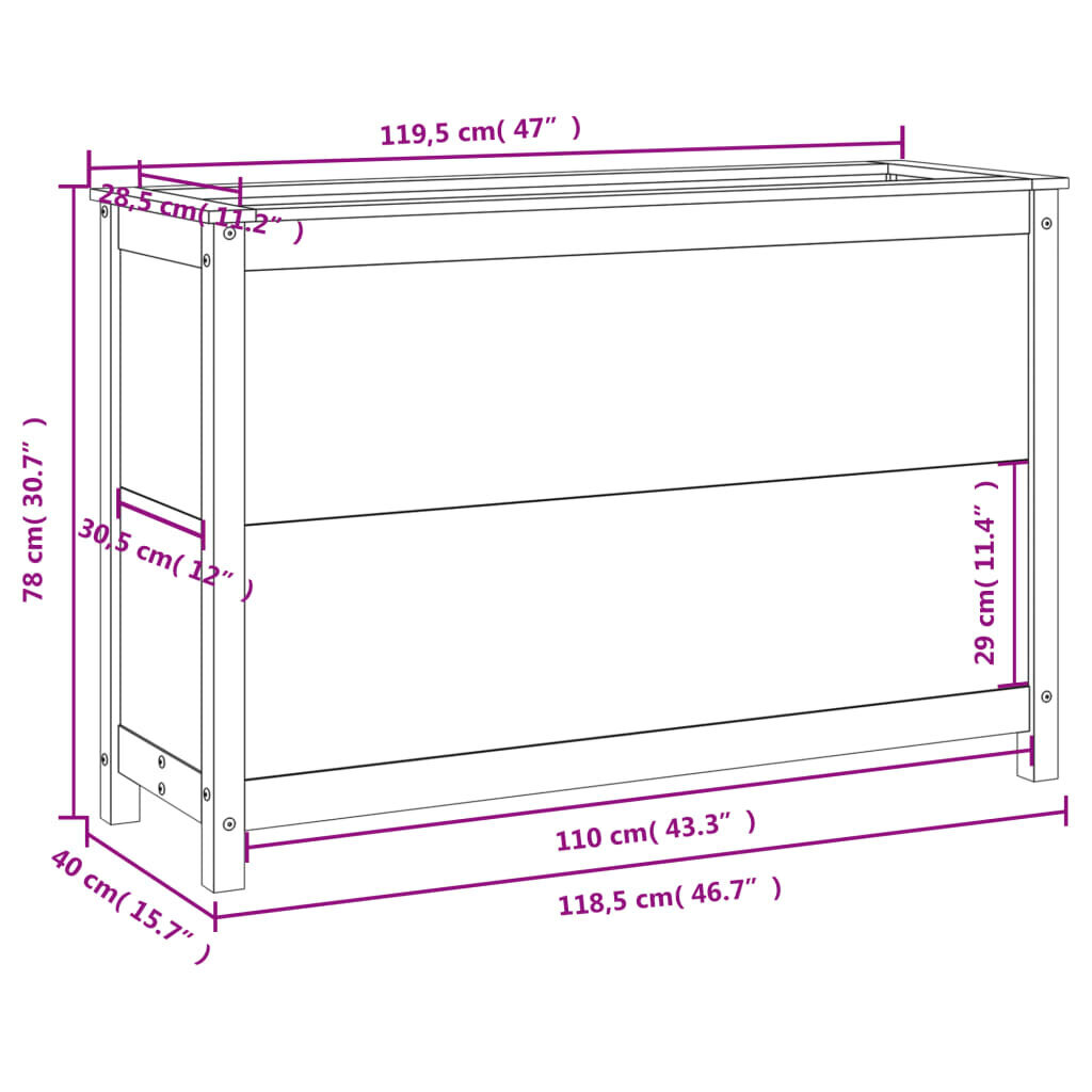 Dārza puķu kaste vidaXL, 119,5x40x78 cm, pelēks cena un informācija | Balkona kastes | 220.lv