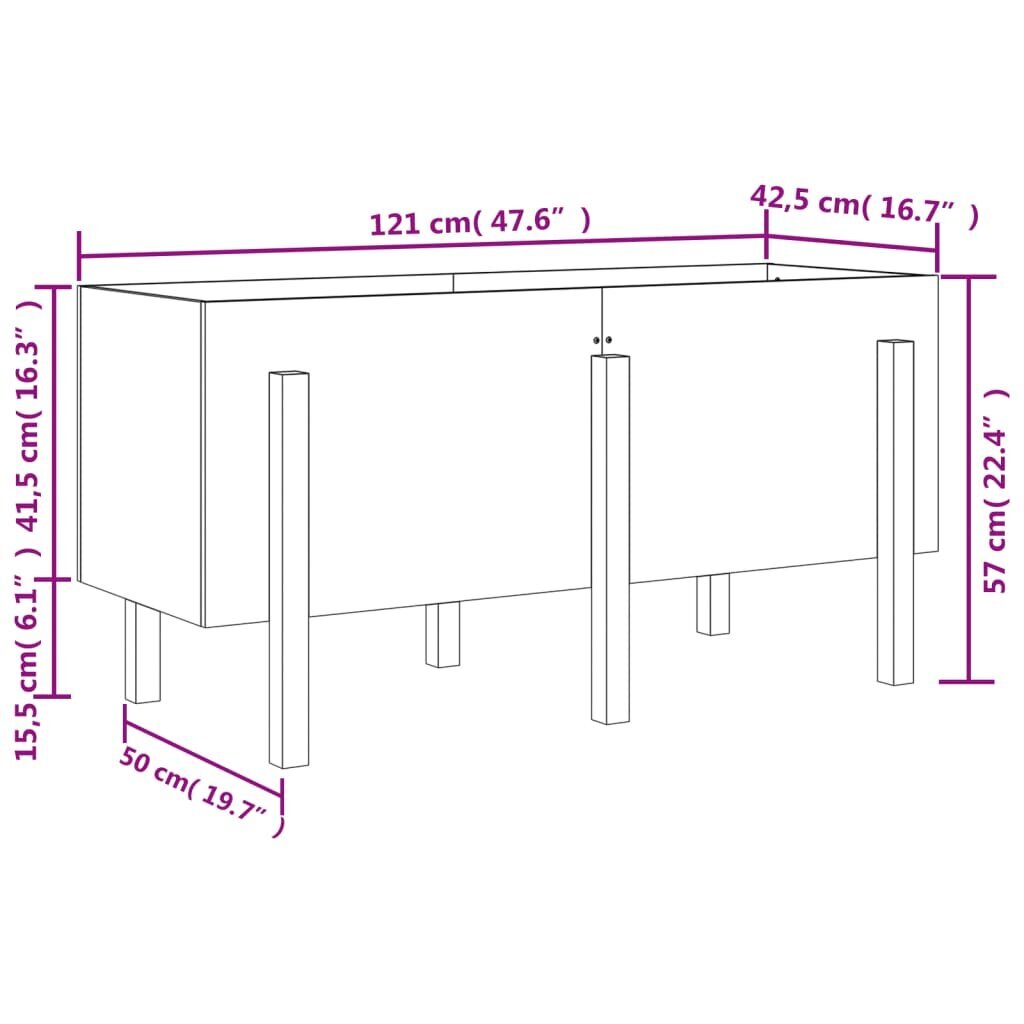 Dārza puķu kaste vidaXL, 121x50x57 cm, pelēks cena un informācija | Balkona kastes | 220.lv