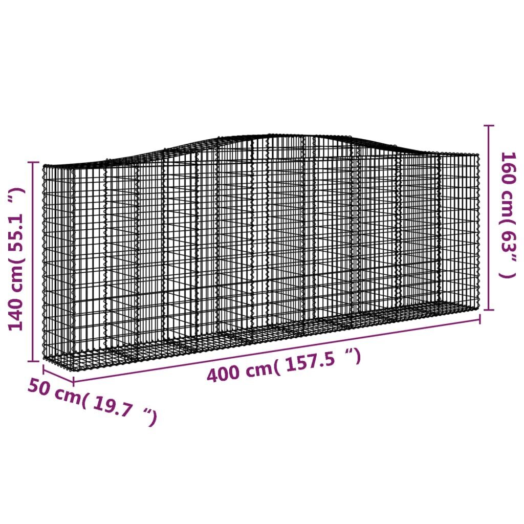 Arkveida gabiona grozi vidaXL, 400x50x140/160 cm, 20 gab. cena un informācija | Žogi un piederumi | 220.lv