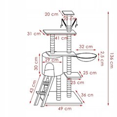 Kaķa māja Springos PA1042, 136 cm, pelēka cena un informācija | Kaķu mājas, nagu asināmie | 220.lv