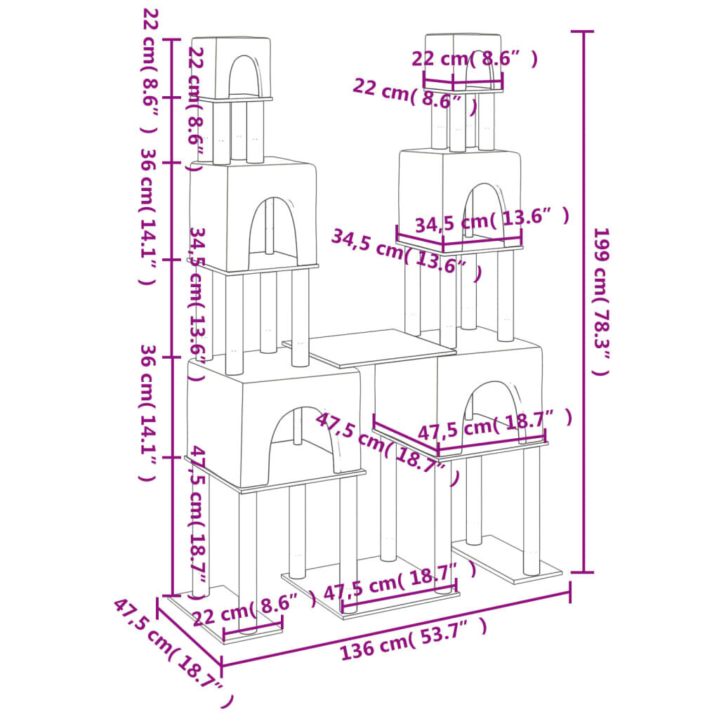 vidaXL kaķu māja ar sizala stabiem nagu asināšanai, 199 cm, krēmkrāsas цена и информация | Kaķu mājas, nagu asināmie | 220.lv