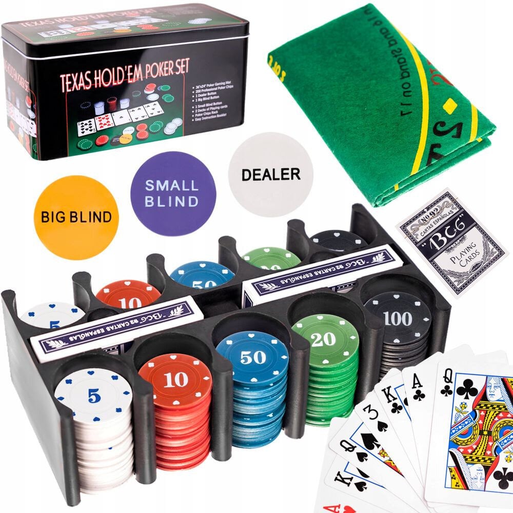 Pokera komplekts kastītē Berimax, 200 žetoni cena un informācija | Azartspēles, pokers | 220.lv