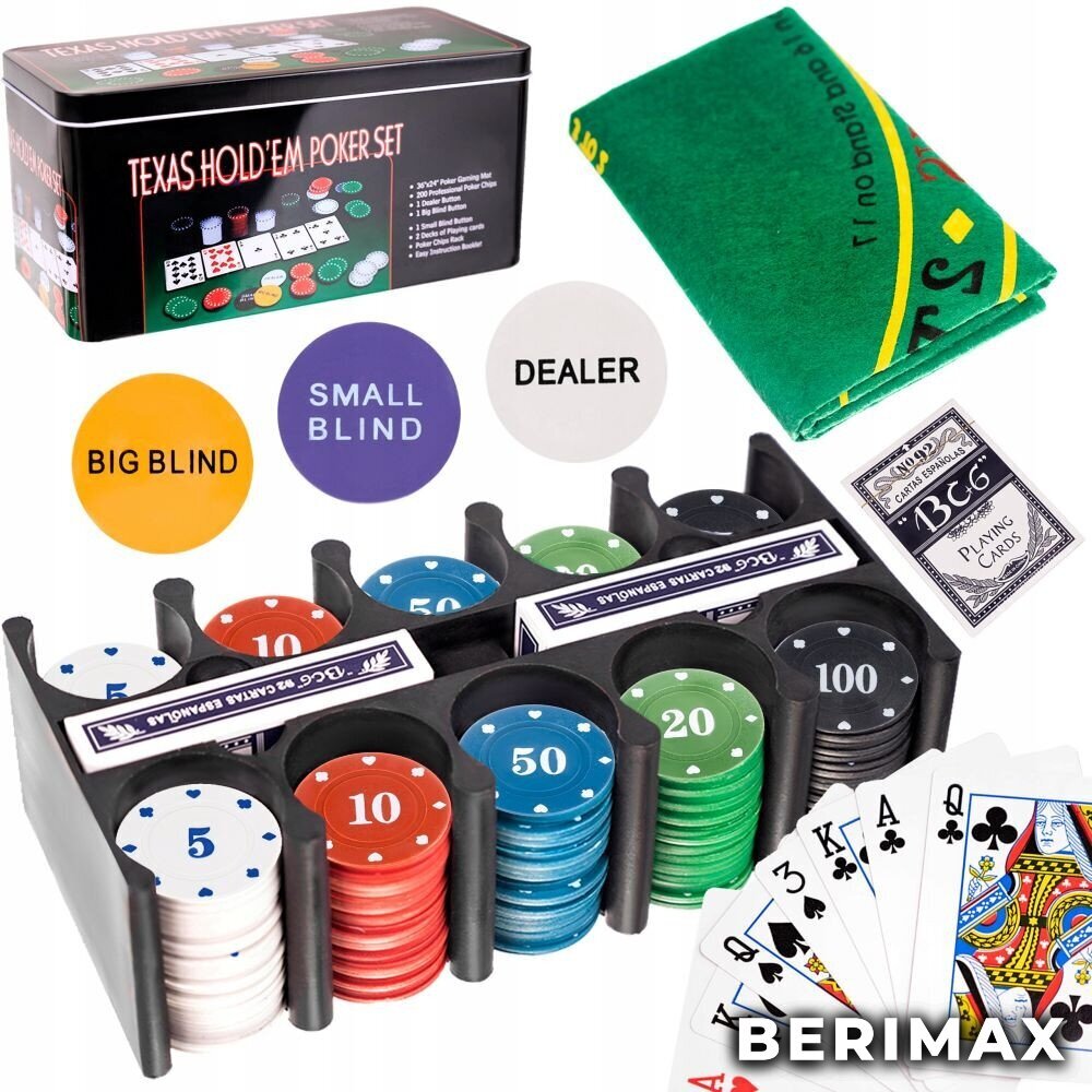 Pokera komplekts kastītē Berimax, 200 žetoni цена и информация | Azartspēles, pokers | 220.lv