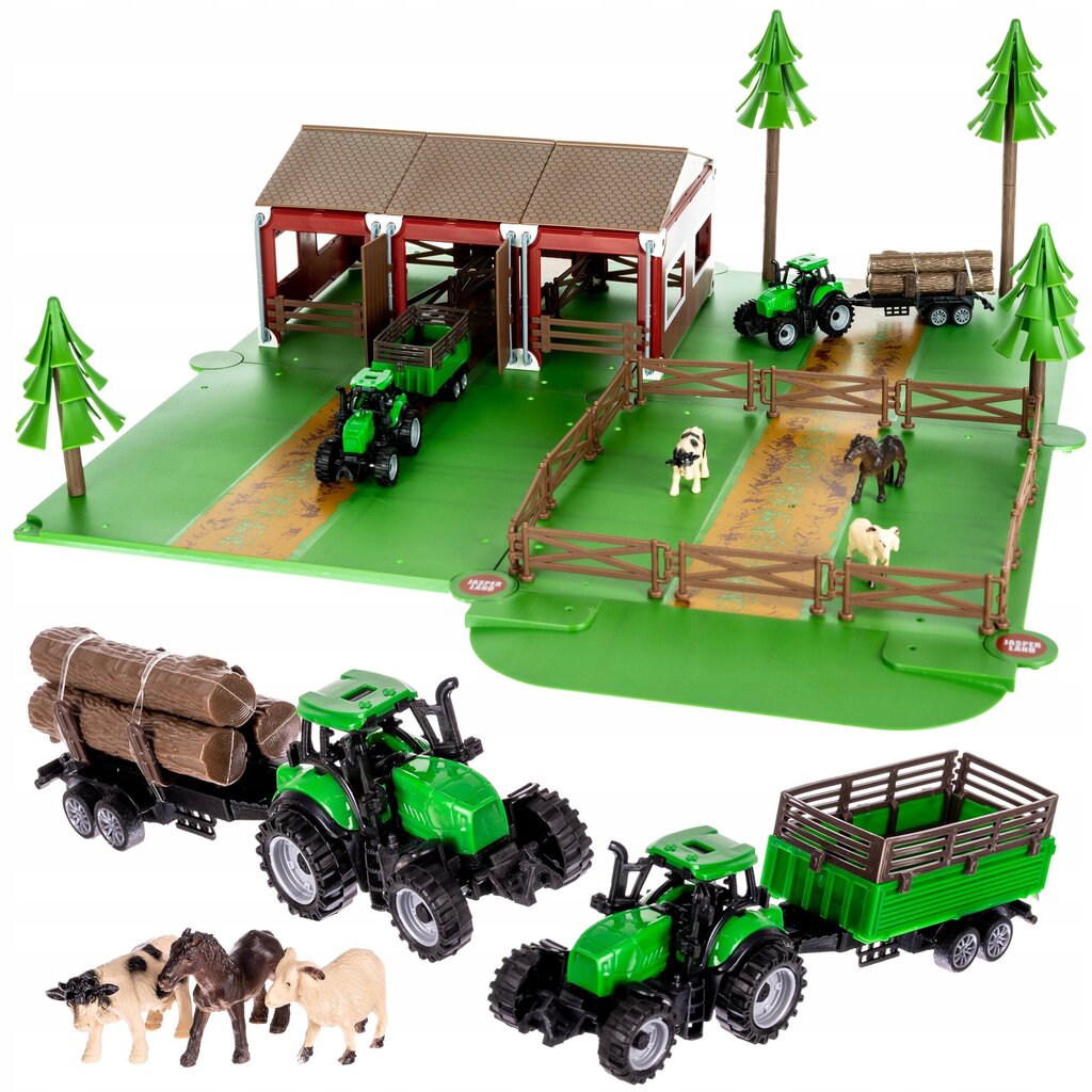 Lauku saimniecība ar dzīvniekiem un 2 saimniecības automašīnām Kruzzel cena un informācija | Rotaļlietas zēniem | 220.lv