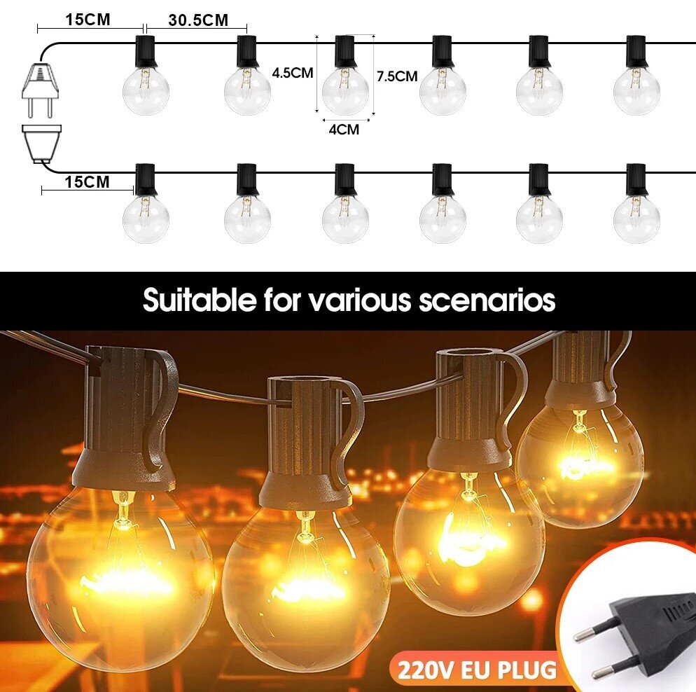 LIVMAN āra apgaismojuma lampu virtene 7,6m, 25+2 spuldzes цена и информация | Ziemassvētku lampiņas, LED virtenes | 220.lv