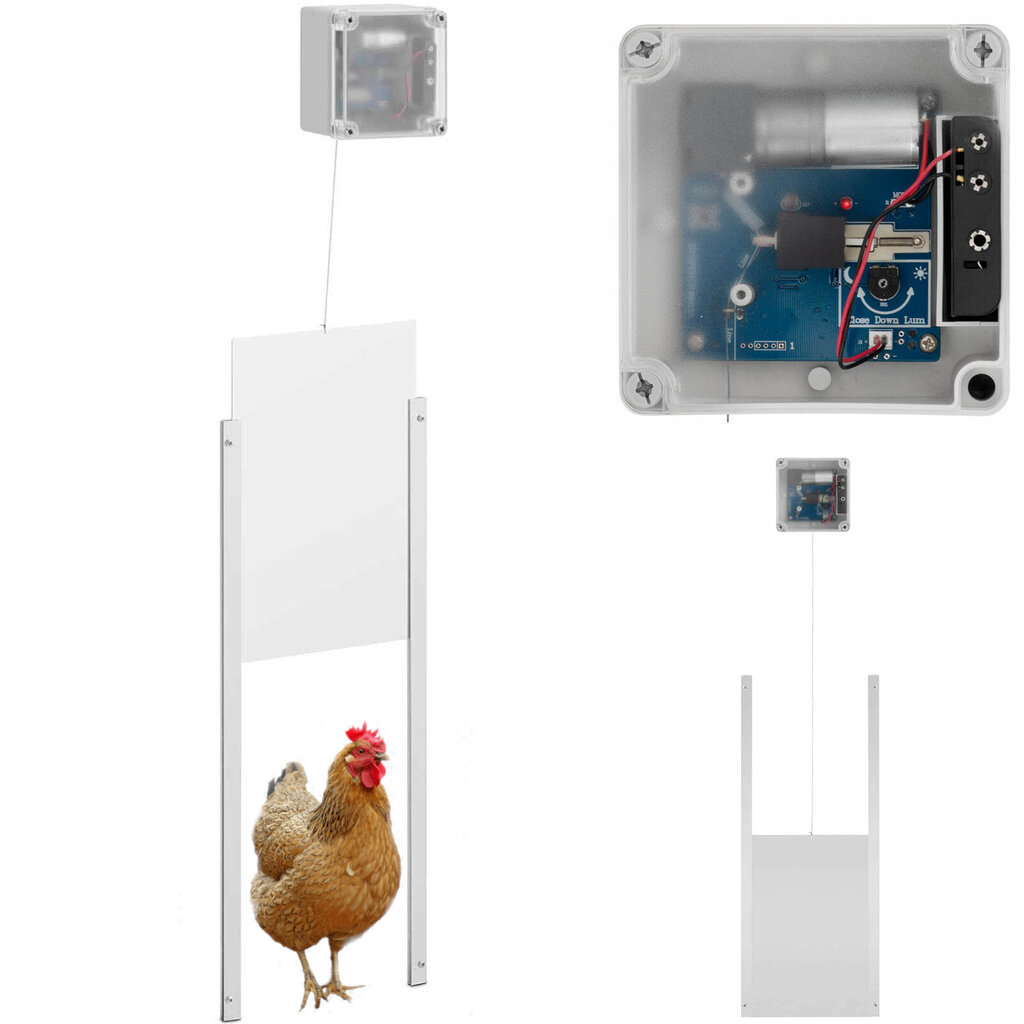 Ar akumulatoru darbināms automātiskais vistu kūts durvju atloks ar gaismas sensoru цена и информация | Preces lauksaimniecības dzīvniekiem | 220.lv