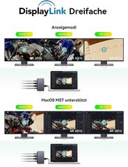 Dokstacija QUUGE, 8K 60Hz/4K 120Hz, 2 HDMI+DP, 2,5G maiņstrāvas adapteris, 2 gab USB 3.2, 100 W PD, Thunderbolt 4/3 USB 4 USB-C cena un informācija | Adapteri un USB centrmezgli | 220.lv