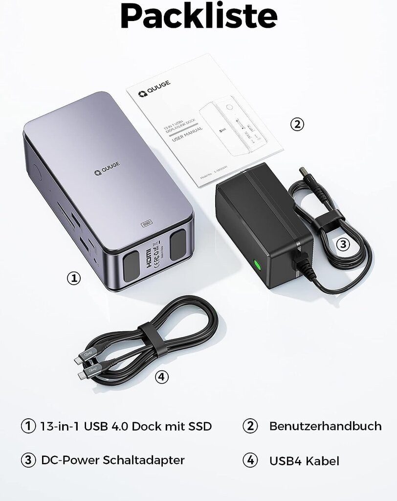 Dokstacija QUUGE, 8K 60Hz/4K 120Hz, 2 HDMI+DP, 2,5G maiņstrāvas adapteris, 2 gab USB 3.2, 100 W PD, Thunderbolt 4/3 USB 4 USB-C cena un informācija | Adapteri un USB centrmezgli | 220.lv