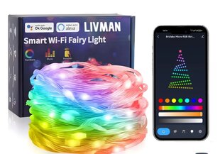 LED viedās bluetooth Ziemassvētku lampiņas ar aplikāciju LIVMAN FTT-P100V05U, 10M cena un informācija | Ziemassvētku lampiņas, LED virtenes | 220.lv