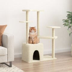 vidaXL kaķu māja ar sizala stabiem, 107,5 cm, krēmkrāsas cena un informācija | Kaķu mājas, nagu asināmie | 220.lv