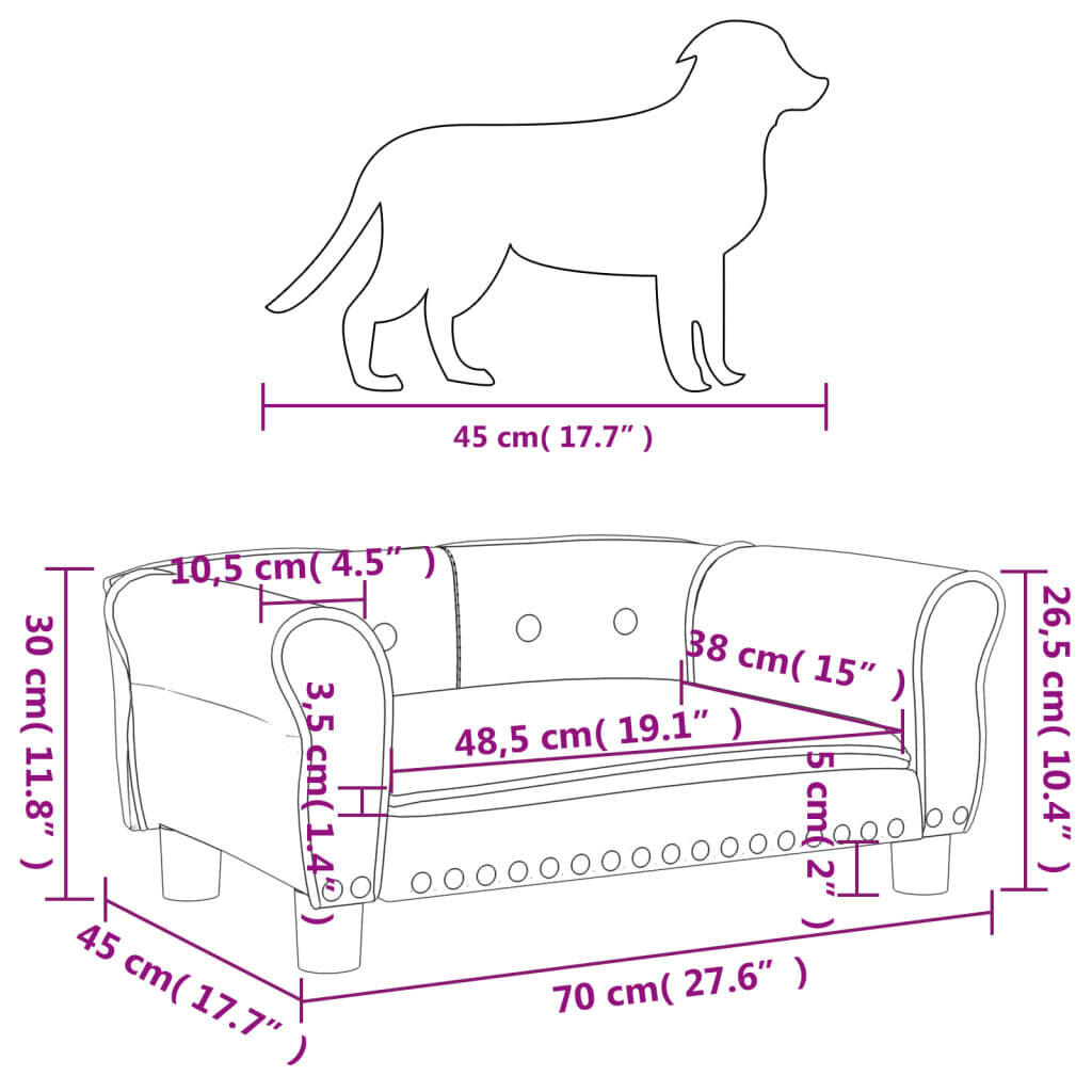 vidaXL gulta suņiem, tumši pelēka, 70x45x30 cm, samts цена и информация | Suņu gultas, spilveni, būdas | 220.lv