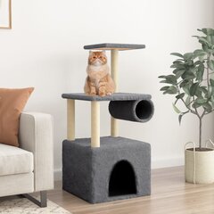 vidaXL kaķu māja ar sizala stabiem nagu asināšanai, 109,5 cm, pelēka cena un informācija | Kaķu mājas, nagu asināmie | 220.lv
