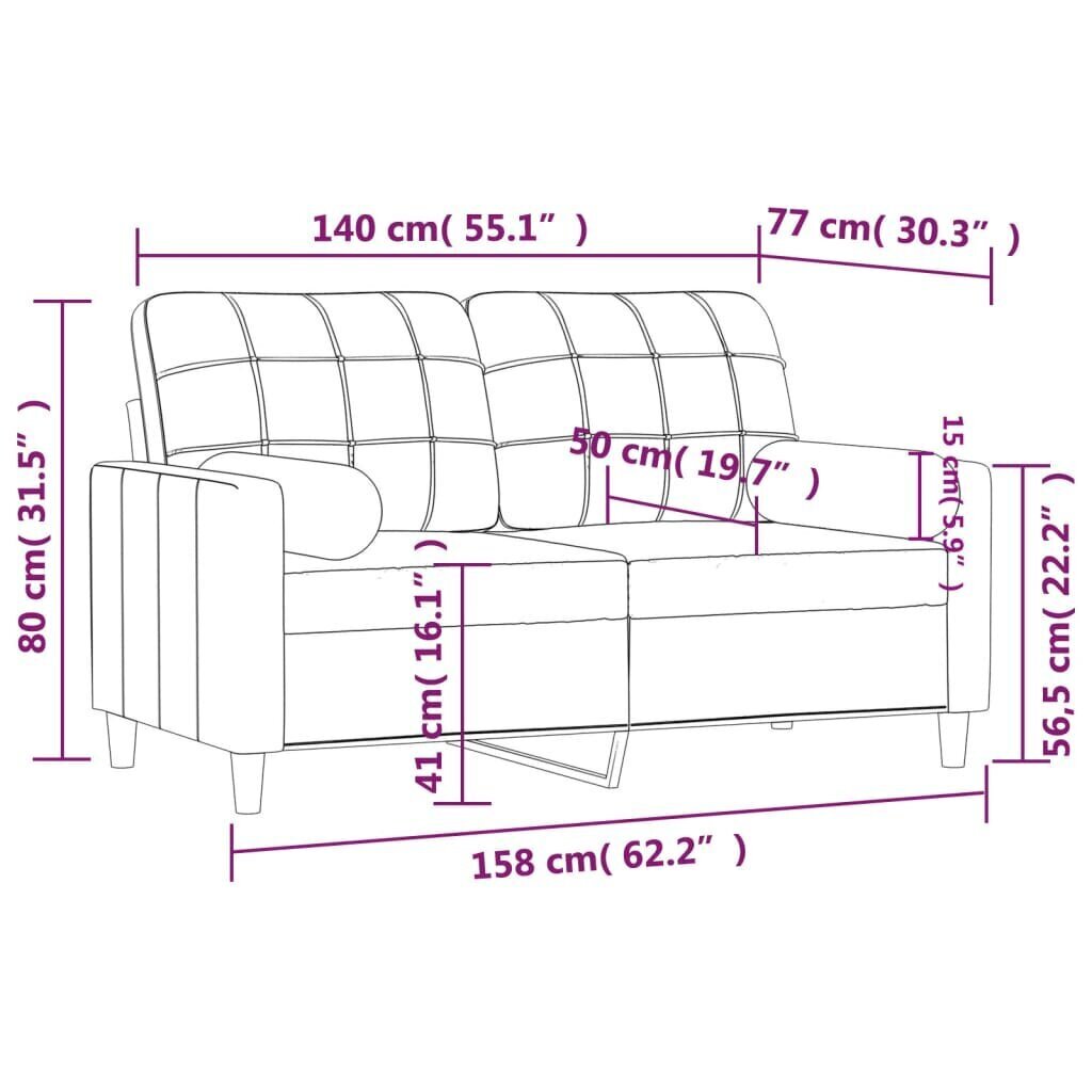 Divvietīgs dīvāns ar spilveniem vidaXL, 140 cm, dzeltens cena un informācija | Dīvāni | 220.lv