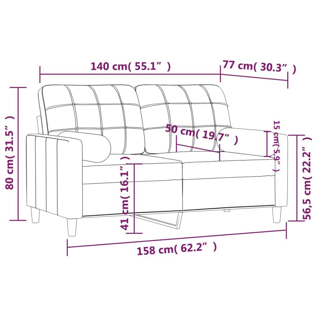 Divvietīgs dīvāns ar spilveniem vidaXL, 140 cm, melns cena un informācija | Dīvāni | 220.lv