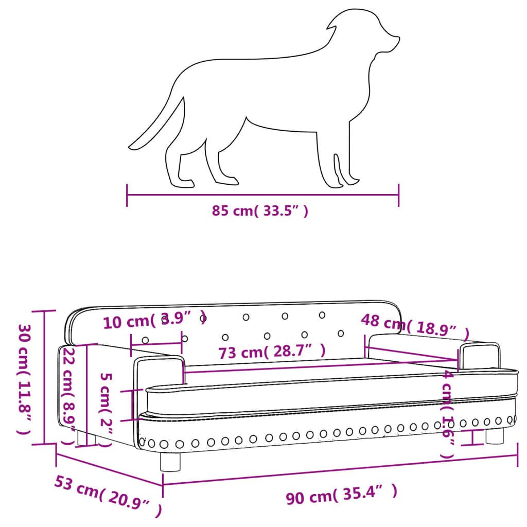 vidaXL gulta suņiem, melna, 90x53x30 cm, samts cena un informācija | Suņu gultas, spilveni, būdas | 220.lv