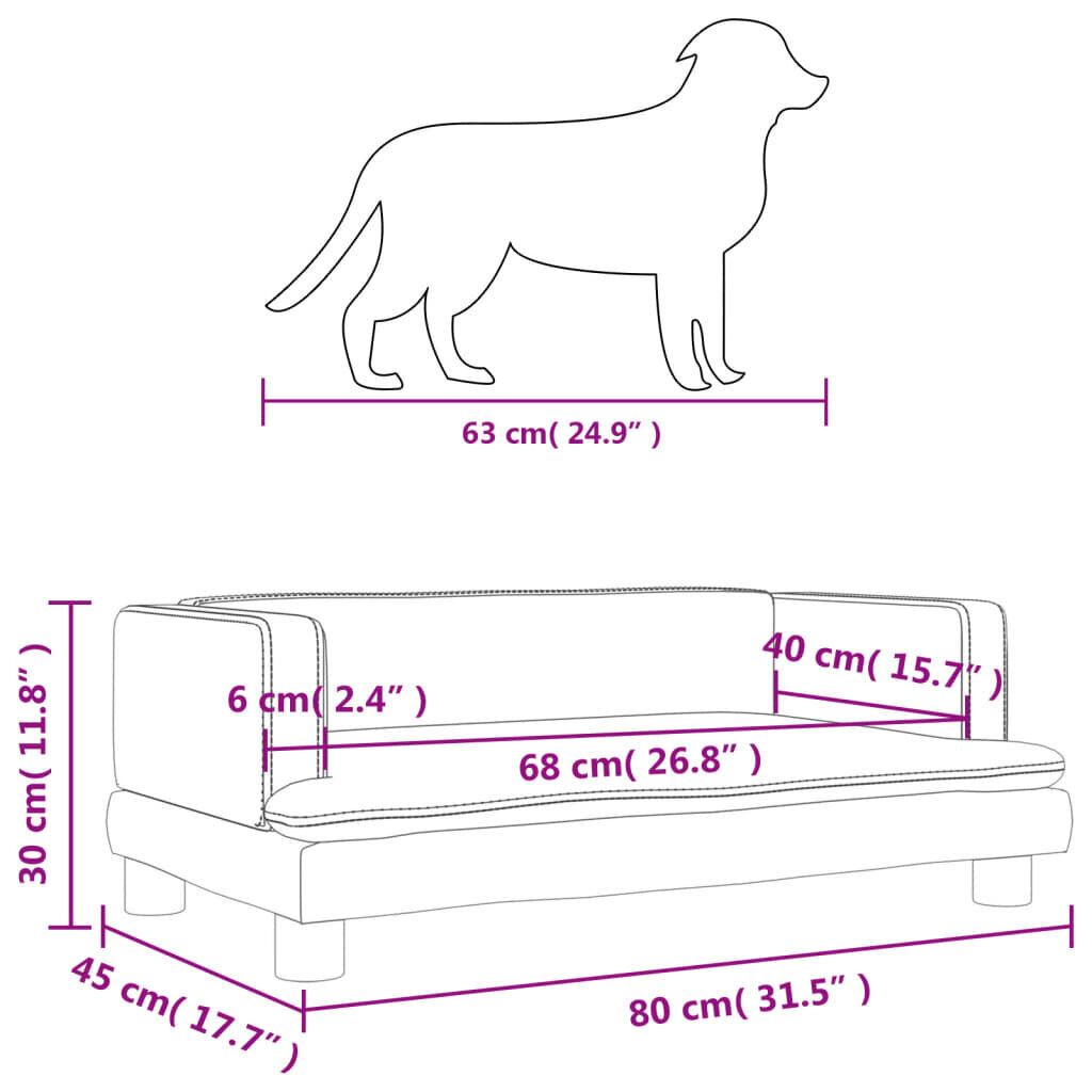 vidaXL gulta suņiem, melna, 80x45x30 cm, samts цена и информация | Suņu gultas, spilveni, būdas | 220.lv